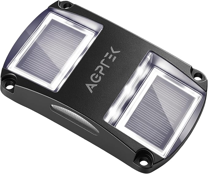 AGPTEK Solar Driveway Light 1 Pack, Outdoor Deck Dock Marine Waterproof | LED Solar Powered Driveway Marker Lights for Warning Step, Sidewalk, Pathway, Garden, Yard (White Light, Black)
