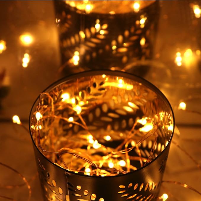 6 Pack 7Ft Starry String Lights No Remote Fairy String Lights,20 LED Amber | 20 Micro Starry Amber LEDs,Waterproof Copper Wire,CR2032 Battery Included,DIY Wedding Centerpiece,Party,Christmas Table Decor