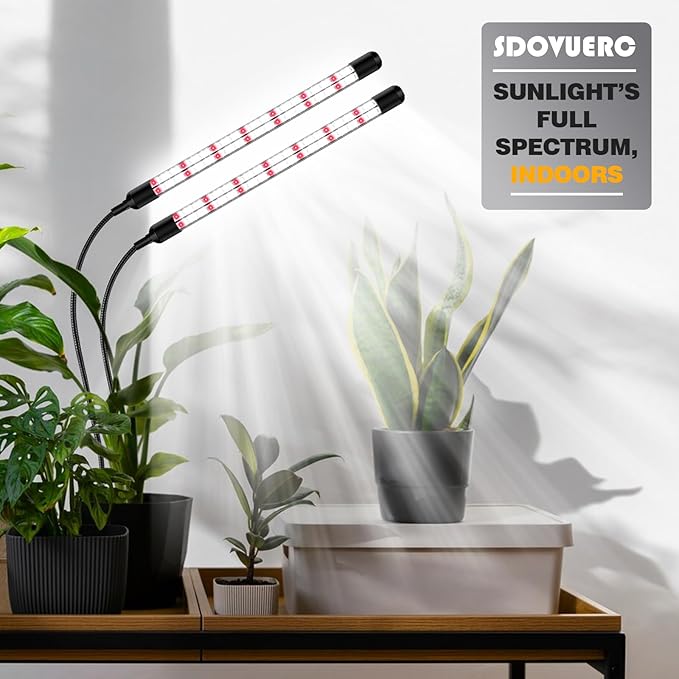 Full Spectrum 2026 Grow Lights for Indoor Plants, Dual Head Clip Plant Lights with 6/12/18H Timer,3 Light Modes,5 Dimming Level for Seed Starting(Pack 2)