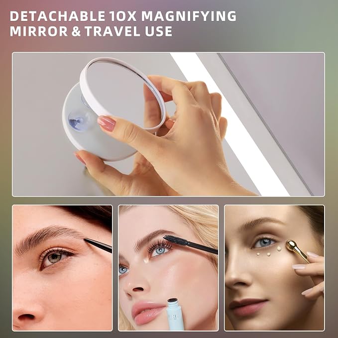 FENCHILIN Vanity Mirror with Lights, 23" x 18" RGB Backlit + Front Lit Hollywood Makeup Mirror LED Strip with 3 Colors Modes Smart Touch for Dressing Room & Bedroom Tabletop White