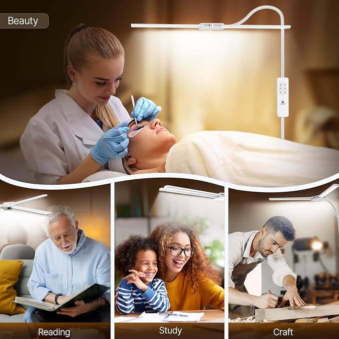 Syrinx LED Floor Lamp, 18W 2000LM Bright Reading Floor Lamp, Dual Head Gooseneck Standing Lamp, Smart Motion Sensor, Remote Control, Dimmable Brightness & Color Temp, for Living Room Bedroom Office