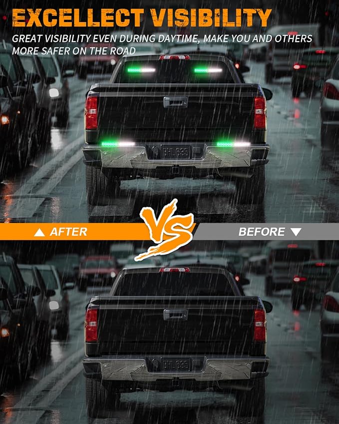 XRIDONSEN 2x 10.7 inch Green White Emergency Lights 24 LED Strobe Light Bar Warning Flashing Safety Dash Side Window Front/Rear windshield Lights Traffic Advisor for Firefighter Vehicles POV Trucks