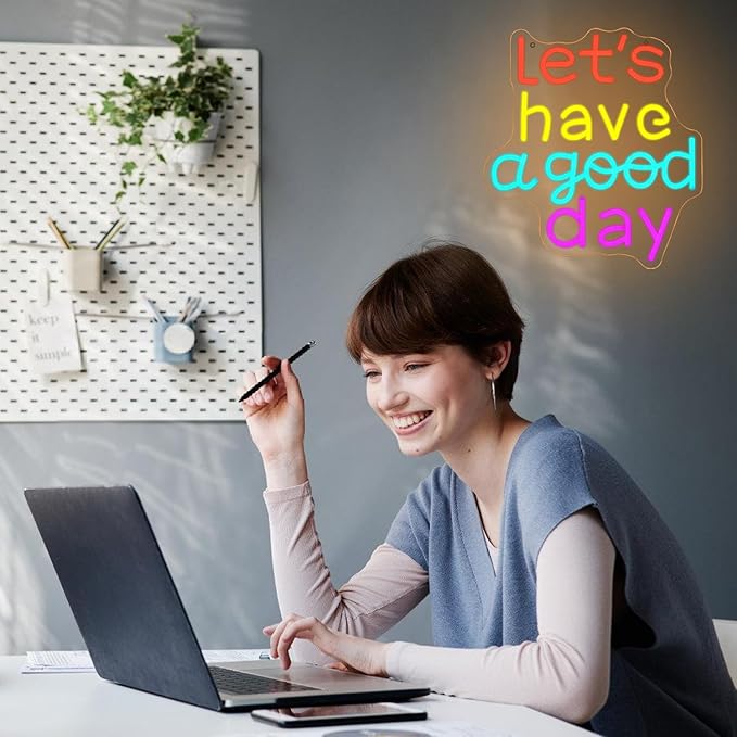Lets Have A Good Day Neon Sign for Wall Decor, USB Powered Colorful Letters Neon Light, Motivation LED Light Up Sign for Bar Cafe Restaurant Office Living Room Parties