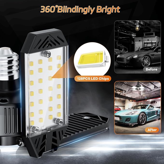 LED Garage Lights 6 Pack - 120W Garage Lights Ceiling LED 12000LM with 4+1 Adjustable Panels, Shop Lighting 6500K Screw in E26 E27 Socket, for Workshop Shop Barn Basement Bay