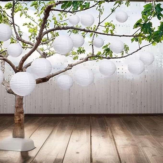 White Paper Lanterns Decorative,Hanging Chinese Lanterns Indoor Outdoor for Birthday, Wedding, Christmas, Bridal, Home Decor, Ceiling Decorations(Size of 4”, 6”, 8”, 10”,12Pcs)