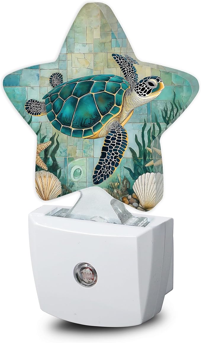 Sea Turtle Night Lights Plug Into Wall,Ocean Coral Starfish Star Night Light for Kids,Nightlight with Dusk to Dawn Smart Sensor for Bedroom Bathroom Decor,Children Women Men Gift