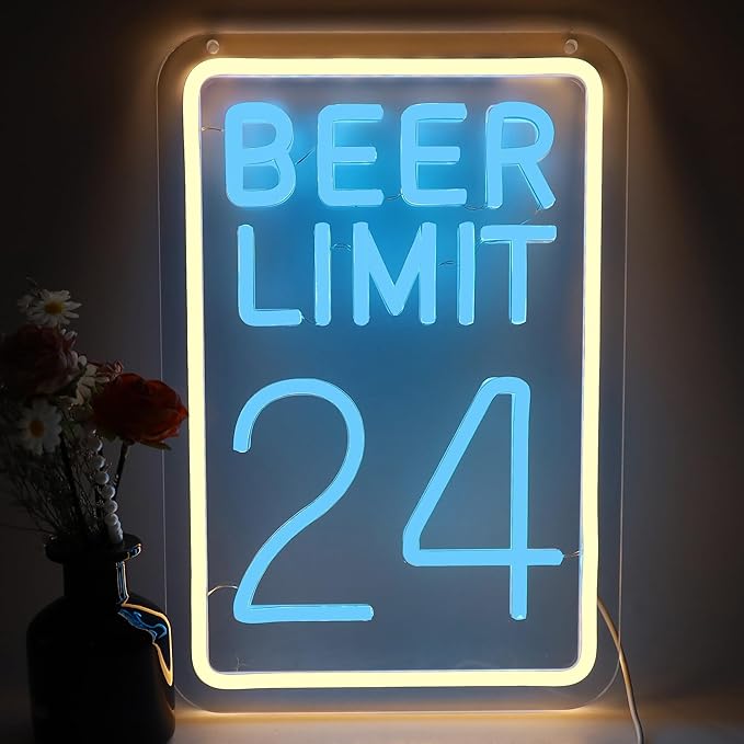 Beer Limit 24 Neon Sign Bar Accessories Funny Bar Wall Decor with Dimmable USB Powered Neon Light for Home Bar, Men Cave, Garage & Party Decor Holiday Birthday Gift