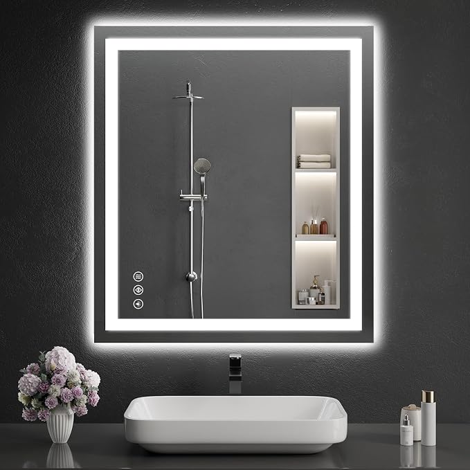 LED Bathroom Mirrors 32"x36" Bathroom Mirror with Lights for Wall, Backlit + Front Lit, 3 Colors, Anti-Fog, Dimmable Brightness for Vanity,Bathroom, Entryway, Living Room
