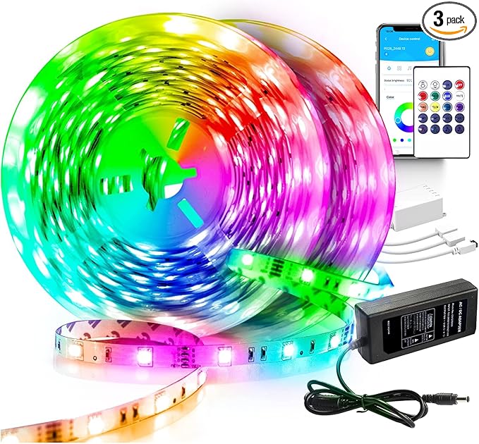 VOLIVO 130ft Led Strip Lights for Bedroom, Color Changing Led Light Strips Kit with Bluetooth App Control and IR Remote, RGB Music Sync Lighting for Room, Home Decor