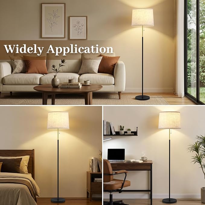 Floor Lamps for Living Room & Bedroom, 60" Modern Tall Standing Lamp, 3CCT | Lamps for Office, Classroom, Bedside, Linen Lampshade, Pull Chain Switch, Modern Design, Anti-glare Lighting, Easy Assembly