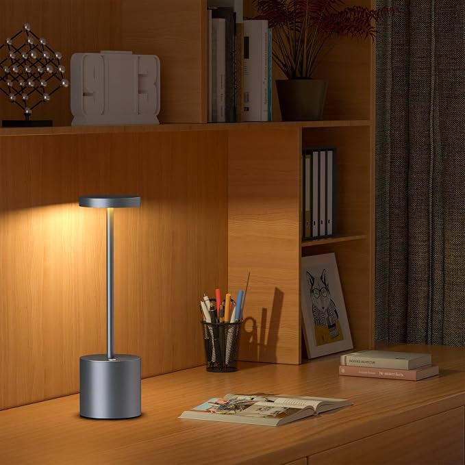 SAKRINGT 2 Pack Cordless Table Lamp Rechargeable,5000mAh Battery Operated Portable LED Table Light,Dimming Desk Lamp for Patio/Restaurant/Outdoor (Grey) | SAKRINGT 3 Color Stepless Dimming,72Hrs Long Lasting Battery Operated,Portable Waterproof Touch f...