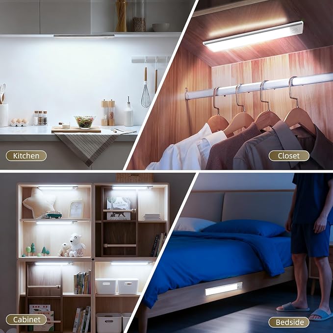 5 Pack Dimmable Under Cabinet Lighting, 32 LED Rechargeable Battery Motion Sensor Light Indoor, Stick On Magnetic Closet Lights, Under Counter Lights for Kitchen, Stairs, White Light 8 in
