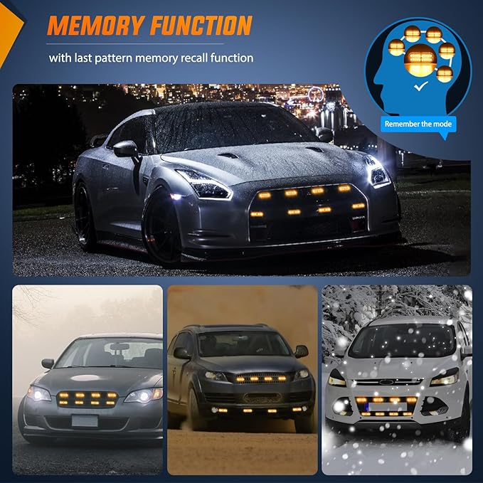 Nilight 8PCS Led Strobe Lights with Controller 12V 24V Sync Feature Amber Light 12 24 LED Surface Mount Emergency Hazard Warning for Vehicle Car Truck RV ATV