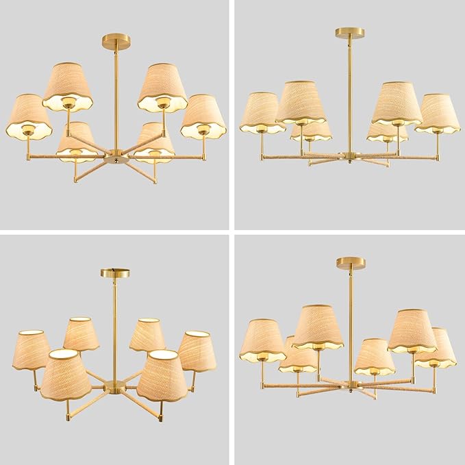39”Inch Boho Rattan Chandelier 6-Lights Rustic Industrial, Adjustable Hand-Woven Pendant Lighting Fixtures for Dining Room, Bedroom,Living Room, UL Listed, E26Base