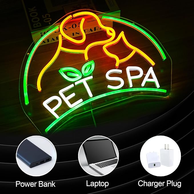 Pet SPA Neon Sign Dog And Cat LED Neon Light for Wall Decor Dimmable USB Powered Animal SPA for Pet Shop Pet Beauty Salon Pet Grooming Home Decor