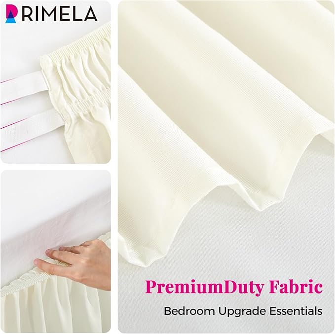 RIMELA Cream Bed Skirt Queen Size 12 Inch Drop, Wrap Around Elastic Adjustable Bedskirt, Bed skirting Dust Ruffle for Bed Frame & Box Spring Soft Durable Fabric Machine Washable Easy to Install