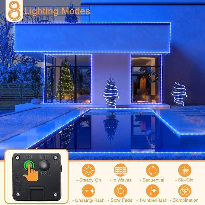 2 Pack Solar Rope Lights Outdoor Waterproof, Total 66FT 270 LED Solar String Lights for Outside, 8 Modes Solar Powered Fairy Light for House Patio Pool Garden Tree Party Holiday Decorations, Blue