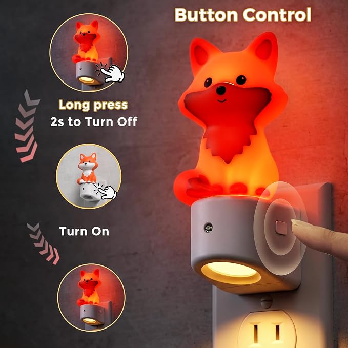 L LOHAS LED Night Light for Kids,Kids Night Light,Dusk to Dawn Sensor | 3D Cute Brown Fox Night Lights,RGB+Soft White 3000K,Birthday Gift Nightlight for Kids, Room Decor 2 Pack