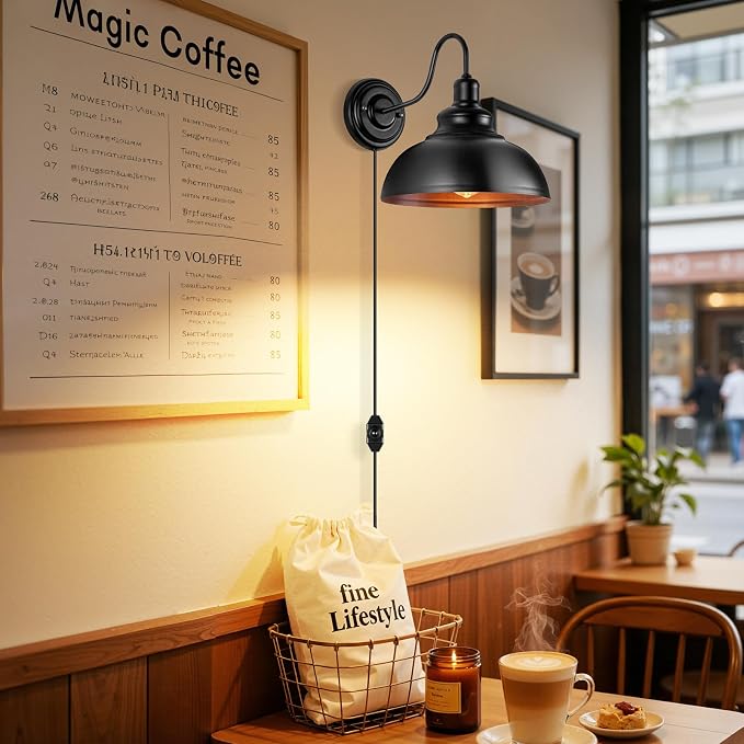 Lightess Plug in Wall Sconce with Dimmable Switch Black Barn Wall Lamp | Flexible Gooseneck Plug In Dimmable Wall Light Rustic Industrial Farmhouse Style For Multiple Indoor Home Decor Spaces