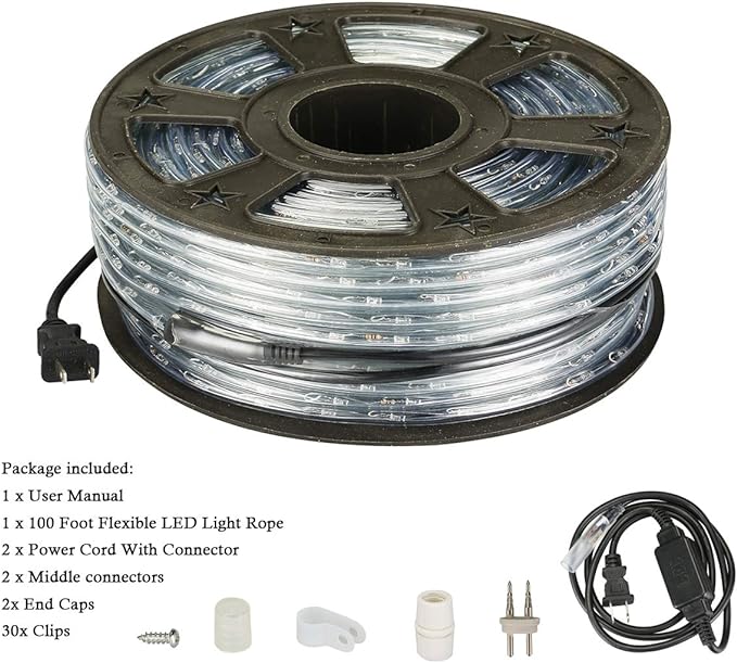 100Ft Blue LED Rope Lights, 110V Outdoor Rope Lights Waterproof Decorative Lighting for Indoor/Outdoor, 1080 LEDs Rope Lights for Outside, Deck, Patio, Halloween and Christmas Decorations