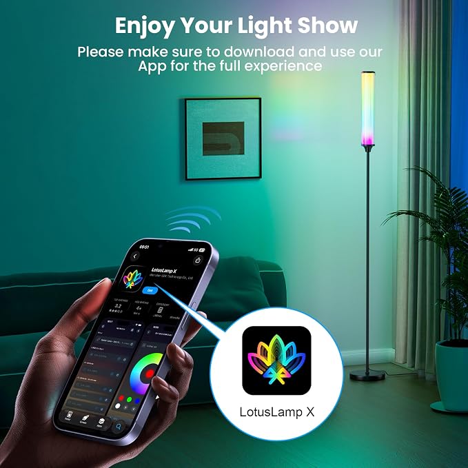 FRIDEKO HOME RGBCW Standing Lamp, Modern Floor Lamp with App & Remote Control,1500lm LED Corner Lamp with Music Sync and 16 Million DIY Colors for Bedroom Living Room