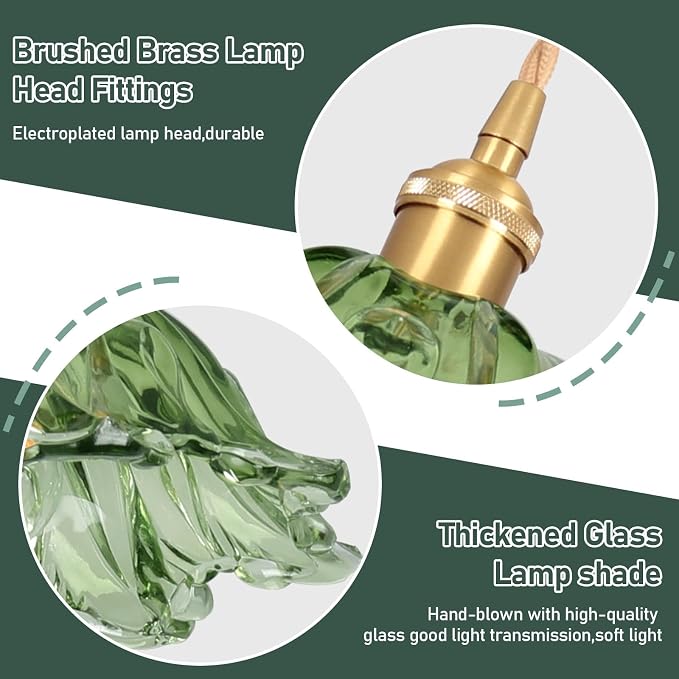 Plug in Pendant Light Fixtures,Hanging Light Fixture Corded On/Off Switch,10.6in E26 Green Glass Lampshade Pendant Lighting for Kitchen Island, Bedroom, Dining Room 2pack
