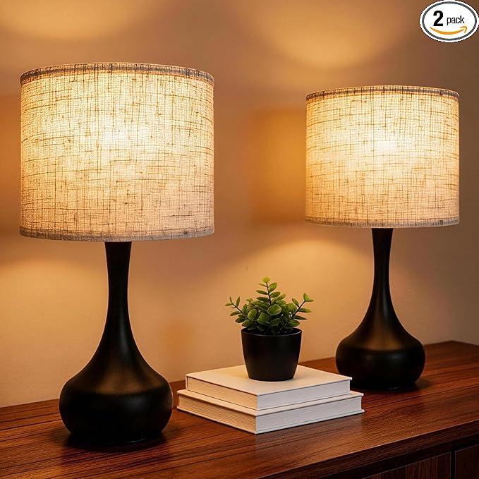 Touch Table Lamp for Bedroom Set of 2,3 Way dimmable Nightstand Bedside Lamp with Linen Shade,Desk Lamp for Living Room, Guest Room, Home Office