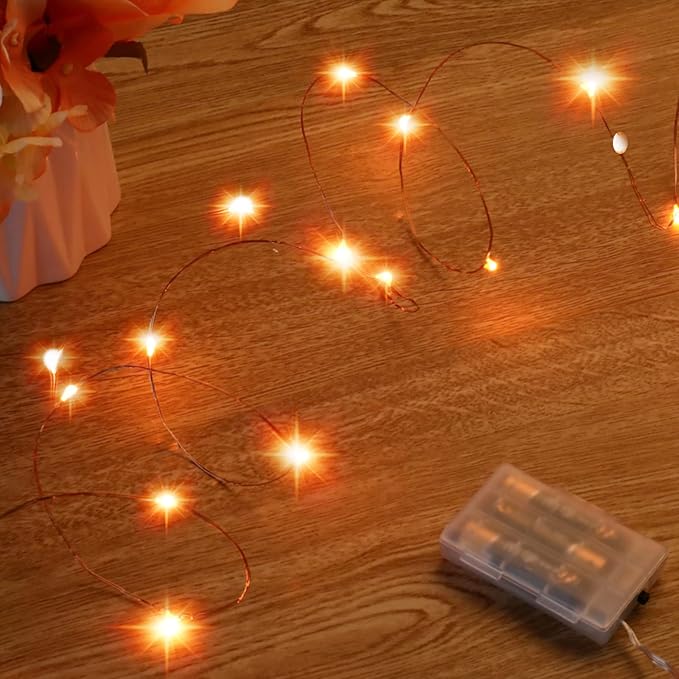 Mini Halloween Fairy Lights Battery Operate, 4 Pack Copper Wire Night Lights 3*AAA Battery Powered Led Starry Fairy String Lights for Bedroom, Christmas, Party, Decoration(5m/16ft Orange)
