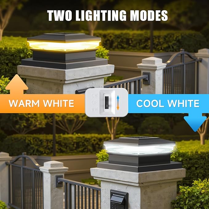 Solar Post Cap Lights, Fence Post Solar Lights 8 Pack, Waterproof Outdoor Post Lights with 2 Color Modes, for Garden Deck Patio, 4x4 5x5 6x6 Wooden/Vinyl Posts