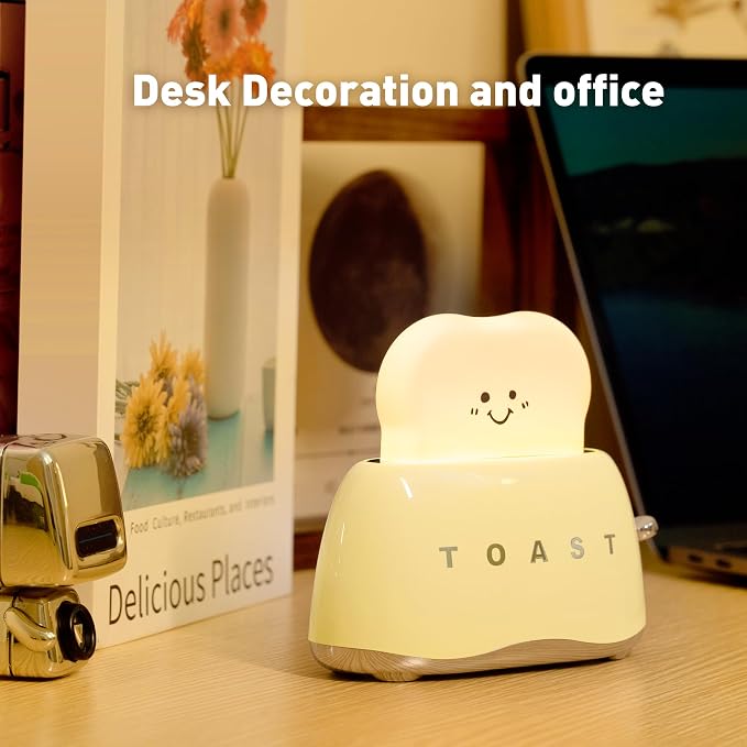 Cute Cartoon Toaster Night Light Table Lamp Desktop Lighting Ornaments Nursery Kids Toys LED Nightlight Gifts Bedroom Decor Yellow