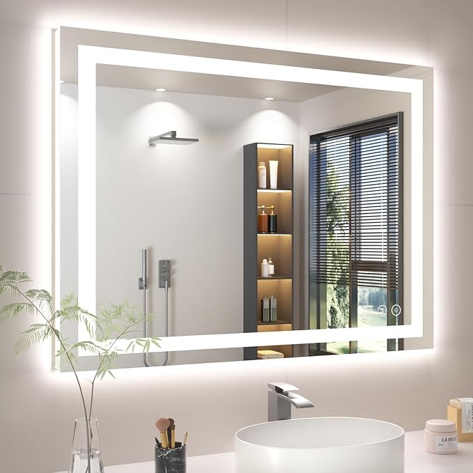 40x30 LED Bathroom Mirror with Anti-Fog, Backlit & Front Lights, Memory | Dimmable 3 Color CRI 95+ Shatterproof Tempered Glass ETL Listed for Safety Lighted Bathroom Vanity Mirror for Wall