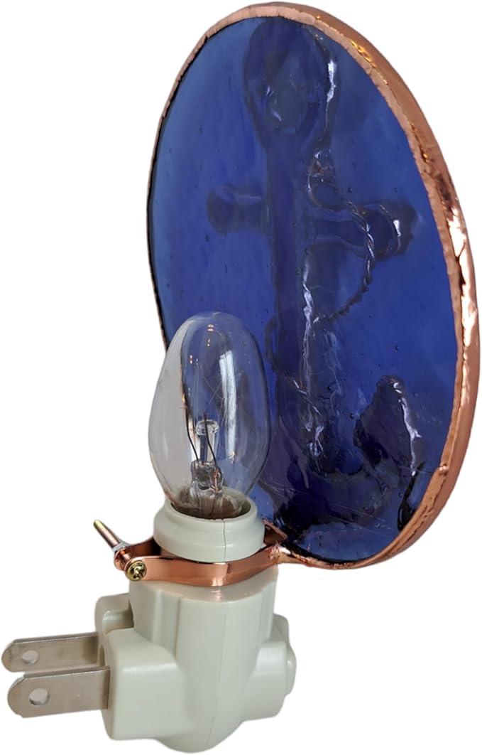 Gift Essentials Blue Anchor Plug in Night Light - Stained Glass Nightlight with On/Off Rocker Switch - Includes One 4 Watt Replaceable Incandescent Warm Glow Bulb