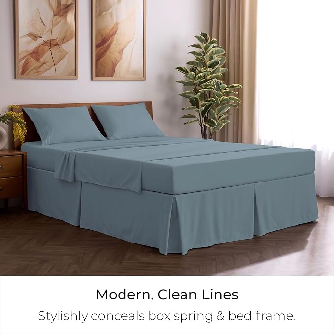 Mellanni Bed Skirt Full Size - Tailored Drop Bed Skirting | 15-Inch Pleated Dust Ruffle - Hotel Luxury Bedding - Wrinkle, Fade, Stain Resistant - 1 Bedskirt (Twin XL, Spa Blue)