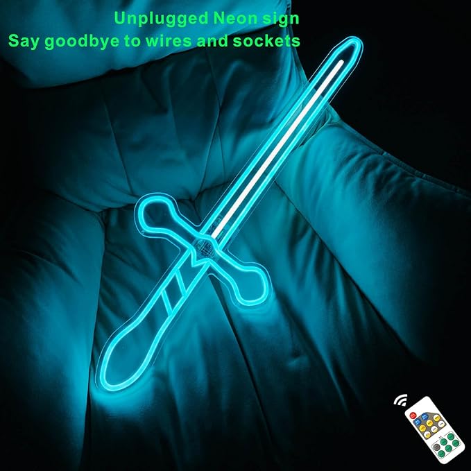 30” LED Sword Neon Sign–Medieval neon sign Sword Prop Weapon，Boys, Kids，Gifts for Teens，Boys Room Decor，Wall Decor Cosplay Costume Accessory, Roleplay & Halloween，Christmas Gifts