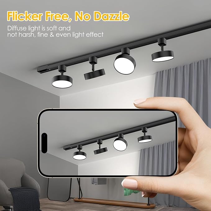 Diffuse J Type Track Lighting Heads, 12W Black 4 Pack | Dimmable LED Track Light Heads, Compatible with J Track Rails, Ceiling Track Lighting, Flicker Free CRI90+, 3000K 1000lm