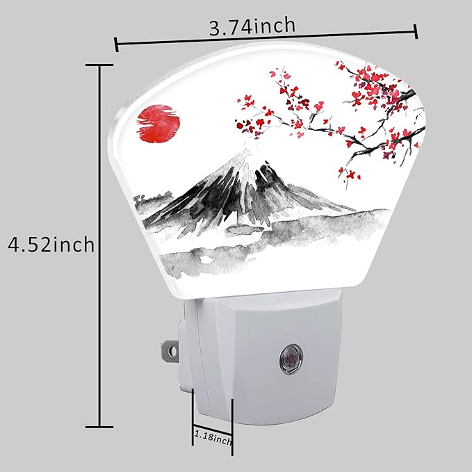 Mountains Ink Painting Night Light Plug into Wall, Cherry Blossom Tree Night Light with Dusk to Dawn Sensor for Kid Girls Boys Women Men Bedroom, Hallway, Kitchen, Bathroom, Stairs Decor
