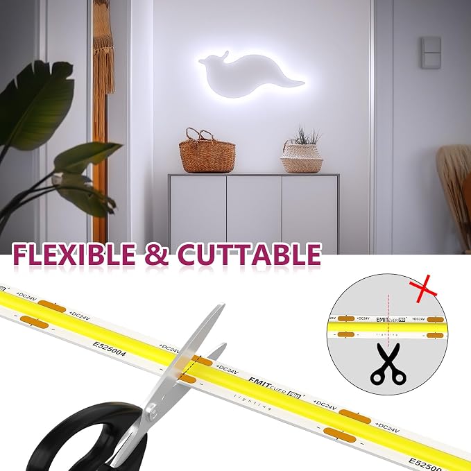 EMITEVER COB LED Strip Lights 5000K 24V, 16.4ft/5m, 2560LEDs, UL Listed | White Tape Light Premium High Density,for Bedroom,Kitchen,Cabinet,360+Lumens/ft,Ra 90+ (Power Supply Sold Separately)