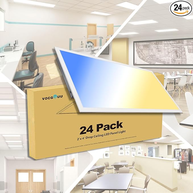 24-Pack 2x4 LED Flat Panel Light Drop Ceiling Fixture, 3CCT Selectable (3000K/4000K/5000K) & 50W 40W 30W Switchable, 0-10V Dimmable, 100-277Vac, ETL & DLC