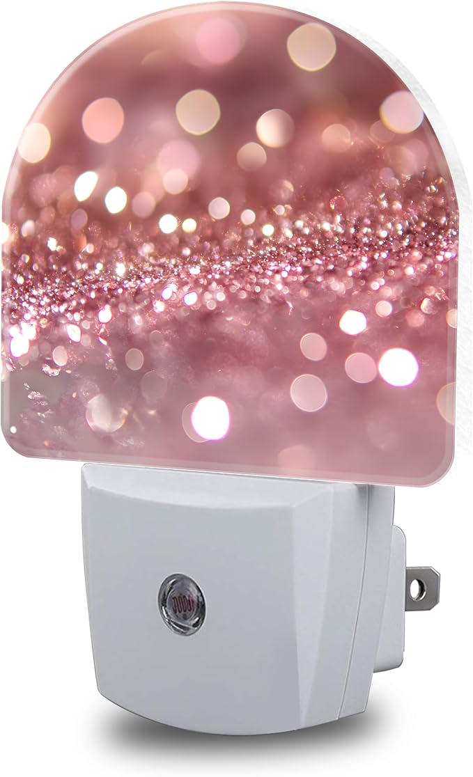 Night Lights Plug into Wall Rose Pink Glitter Night Light Dusk to Dawn Smart Sensor Decorative Round Led Lamp for Bedroom Kitchen Hallway Nightlight for Women Men