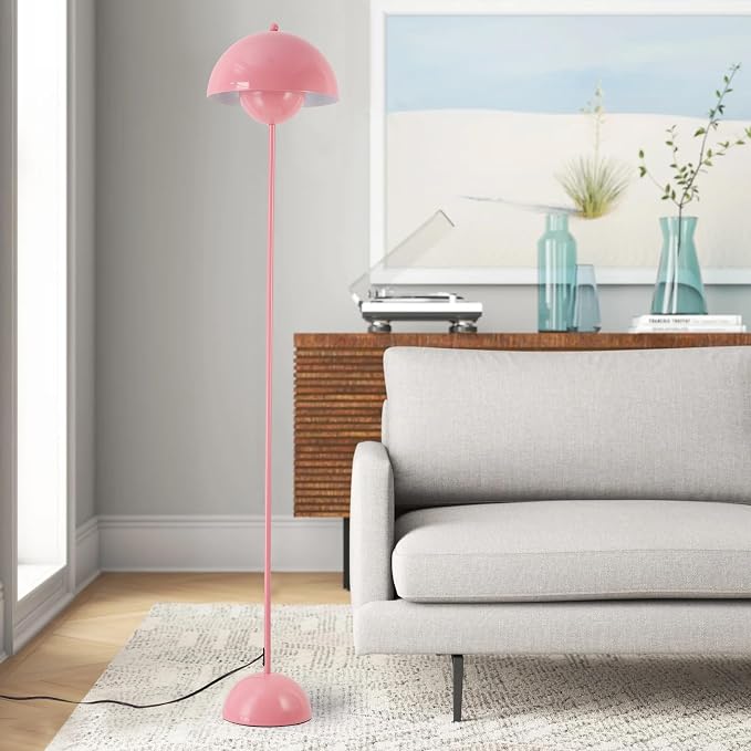 Mid-Century Modern Metal Bud Floor Lamp for Home and Office, Light Pink | Indirect lighting, fits narrow spaces,fit for bedroom, living room & office, match with modern, industrial, farmhouse decor