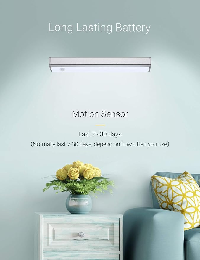 Joyzy Wireless Under Cabinet Lights - Closet & Pantry Motion Sensor Light, Rechargeable Battery Operated, USB Cordless Under Counter Light