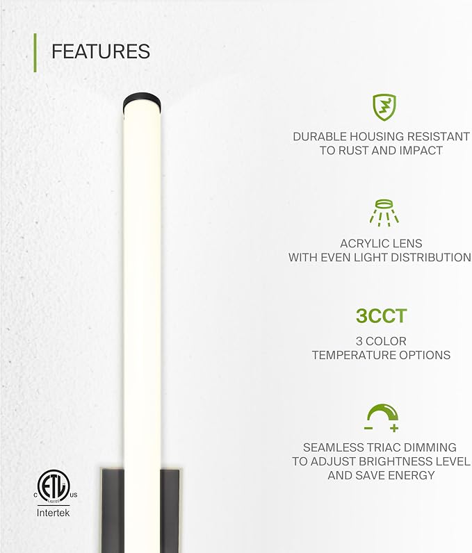 ASD 48" LED Linear Vanity Light Fixture, Modern Bathroom Sconce — 3 Color 3000K-5000K, Dimmable, 35W 3800LM, Energy Star & ETL Listed — Over Mirror Makeup Slim Bar for Bedroom, Cabinets — Black
