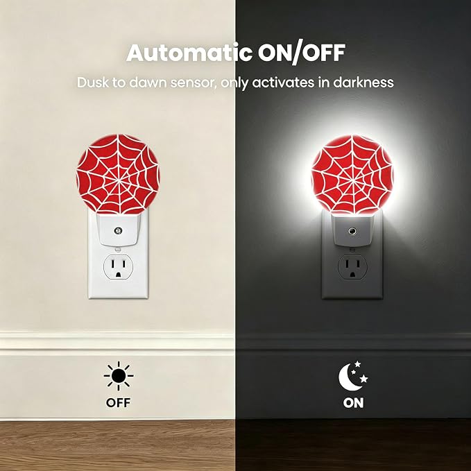 Nightlight Spider Web Night Lights Plug Into Wall Auto Sensor | Red Spiderweb Night Light Auto Led Sleep Round Lamp for Living Room Hallway Stairs