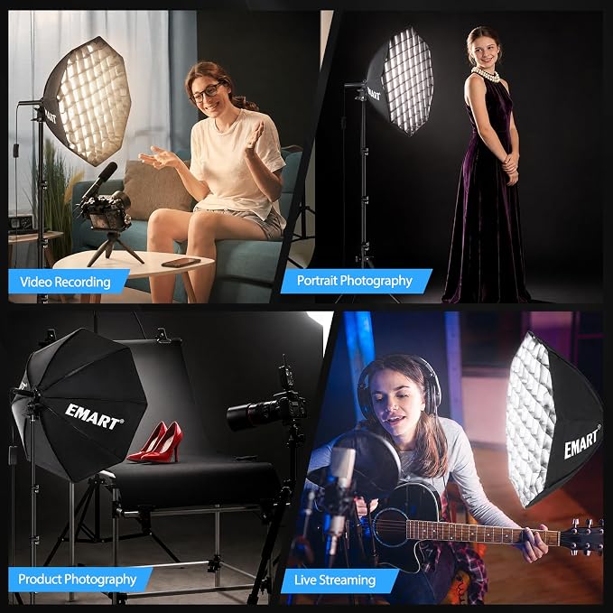 EMART Softbox Lighting Kit with Grid, 50W 20"x20" Soft Box for Photography | Pull Softbox, 3000K-6000K LED Bulb with Remote/APP Control, Photography Lighting for Video Recording,Streaming,Portrait 1Pack