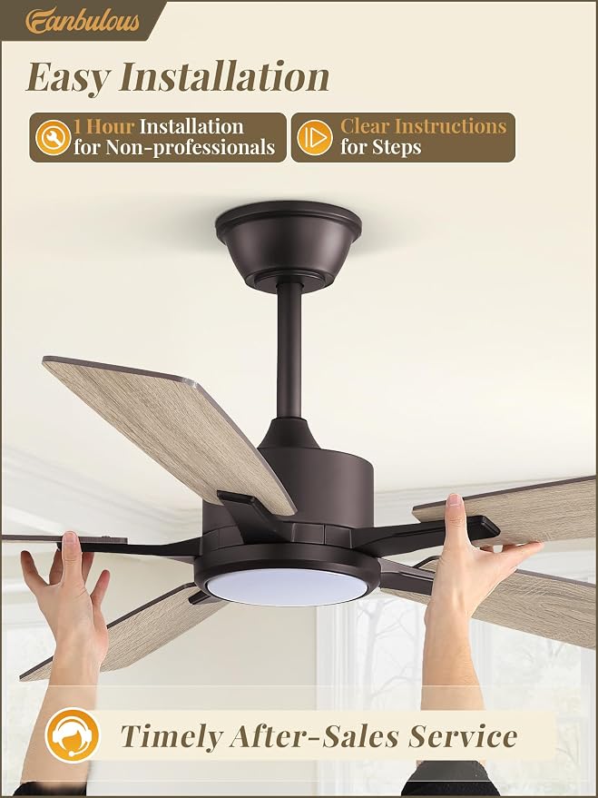 Fanbulous 52 Inch Ceiling Fans with Light, Oil Bronze, Remote & APP Control | Stepless CCT & Dimmable Light, 20W LED Ceiling Fan, 6 Speeds, Reversible Quiet DC Motor, for Bedroom, Living Room, Apartment