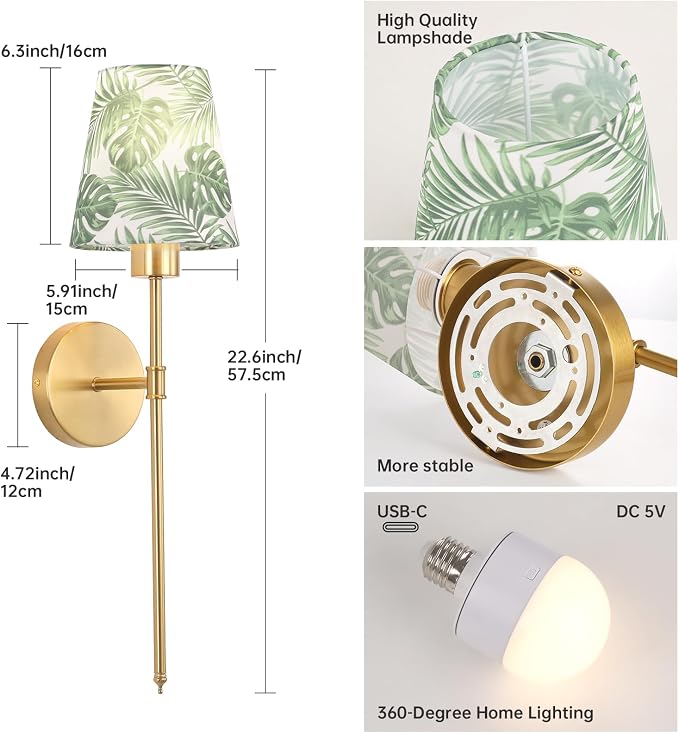 Shenmoyl Battery Operated Wall Sconces Set of 2, Flower Pattern Shade 5000 mAh Rechargeable Bulb with 12 RGB Colors Dimmable Wall Sconce for Living Room Bedroom