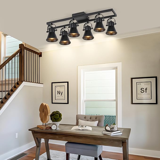 KEESFU Modern Kitchen Track Lighting Fixtures Ceiling,Black 6 Light Track Lighting with Rotatable Light Heads,Industrial Ceiling Spotlight for Kitchen Living Room Laundry Entrance.