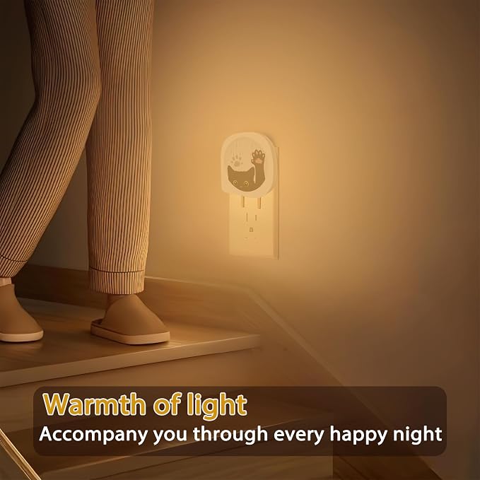 Black Cat Night Light, Cute Funny Cat Dusk to Dawn Round Lamp Auto Sensor for Bathroom Hallway Living Room, ZLU03064