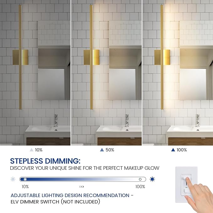 Gold Vanity Lights for Bathroom - 31.5 inch Brushed Gold Bathroom Light Fixtures Over Mirror 22W LED Dimmable Wall Sconce Lighting Fixture 5CCT Vanity Light Bar for Bathroom Bedroom