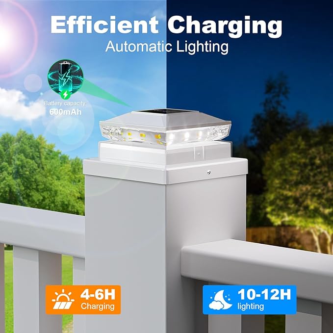 NIORSUN Solar Post Cap Lights Outdoor Waterproof, 2 Lighting Modes 4x4 Post Solar Lights, Fence Posts Solars Light for Deck Patio Garden Decoration, 4x4 Posts Caps Wood Vinyl, 12 Pack (White)